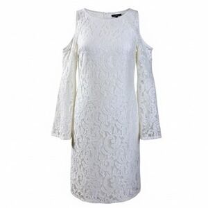Adriana Papell Ivory Lace Dress Cold Shoulder Long‎ Bell Sleeve US 6 NWOT